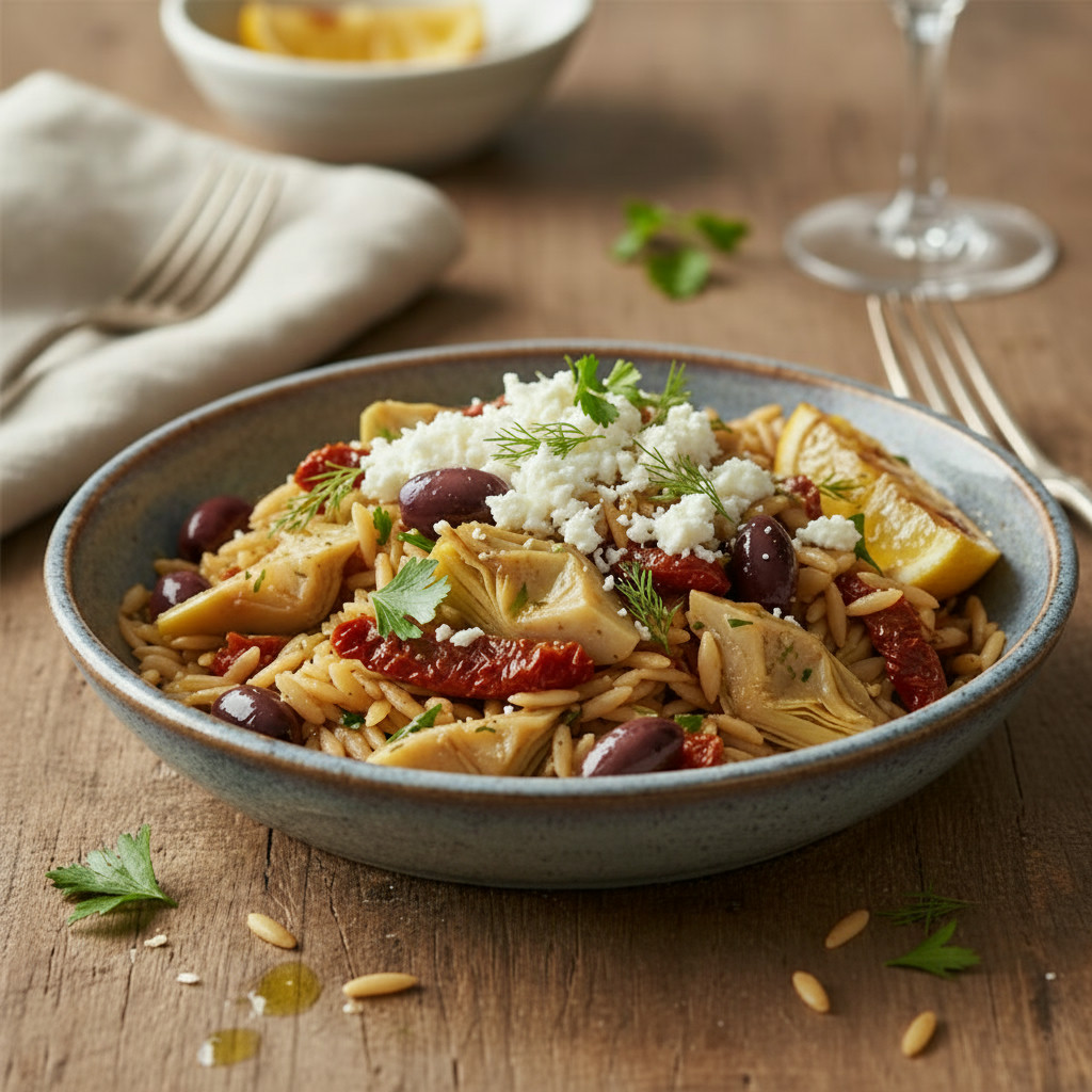 Aegean Artichoke Orzo vegetarian recipe