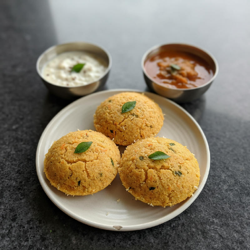 Carrot Coconut Idli vegetarian recipe