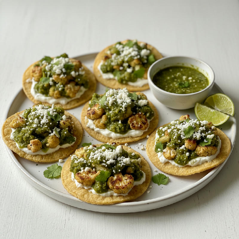 Cauliflower Tostada Verde vegetarian recipe