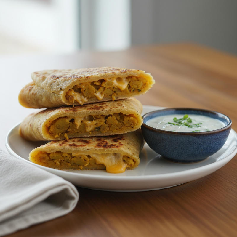 Cheesy Aloo Paratha Rolls vegetarian recipe
