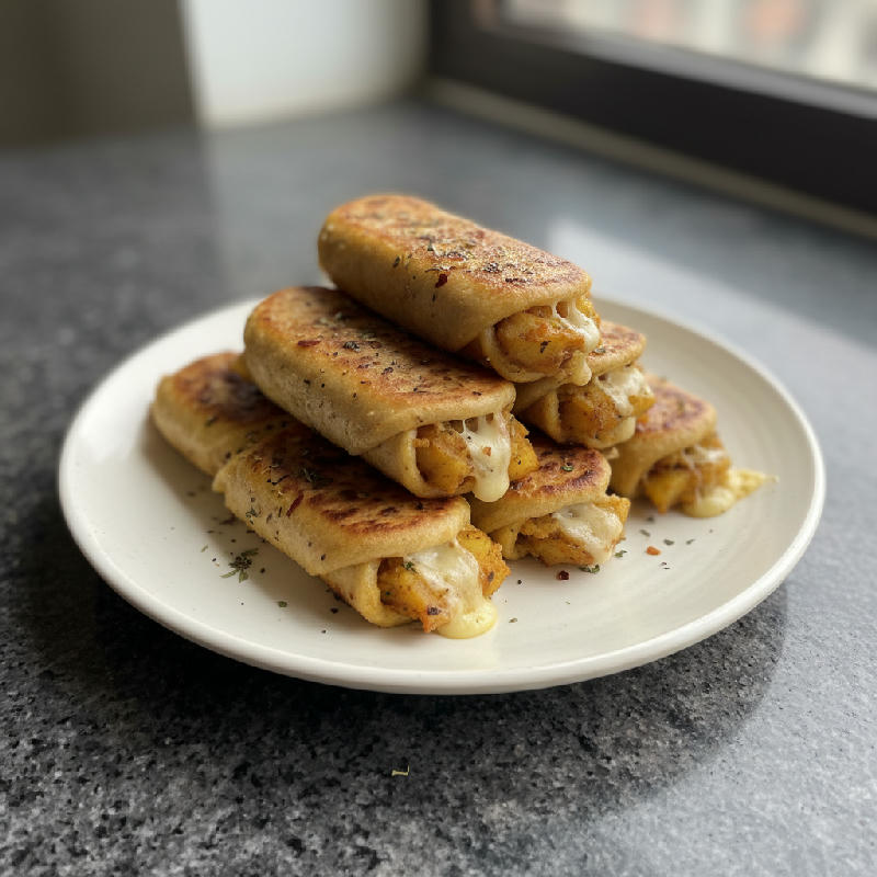 Cheesy Masala Roti Rolls - vegetarian recipe