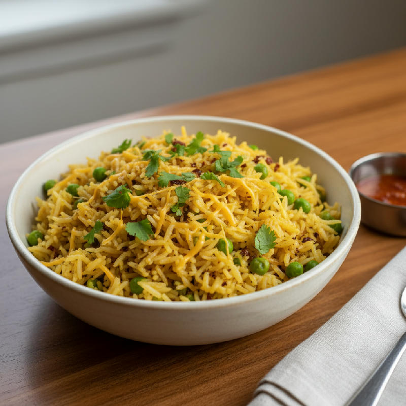 Cheesy Pea Pulao vegetarian recipe