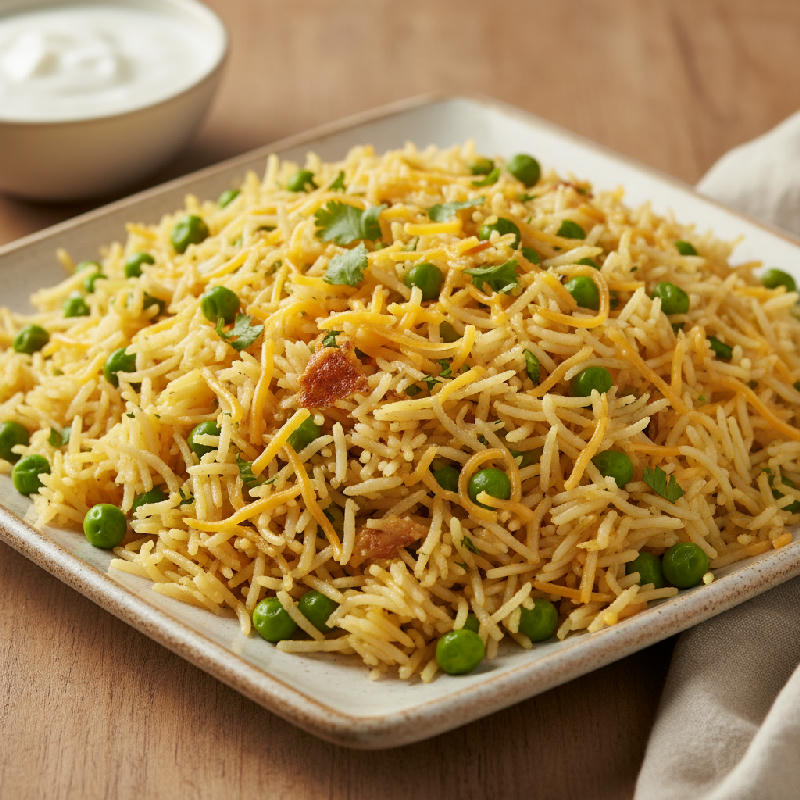 Cheesy Peas Pulao vegetarian recipe
