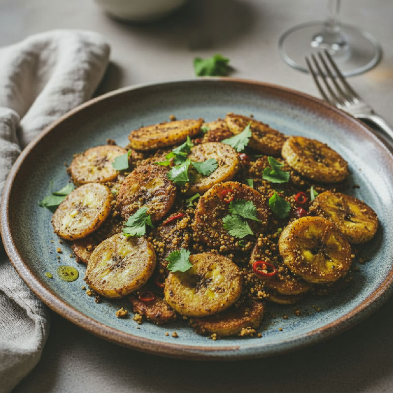 Curried Plantain Fry vegetarian recipe