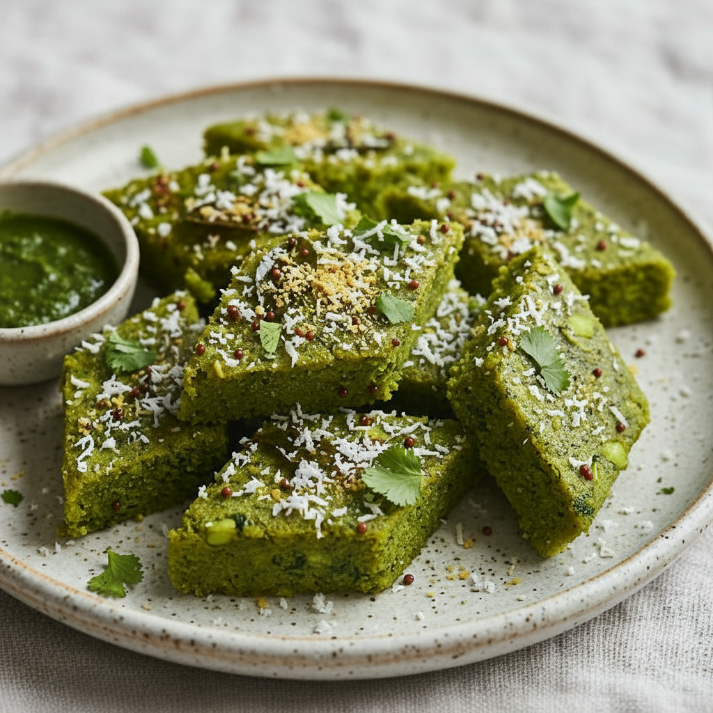 Edamame Palak Dhokla vegetarian recipe