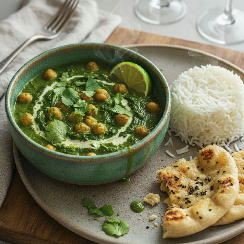 Emerald Spinach & Chickpea Coconut Curry vegetarian recipe