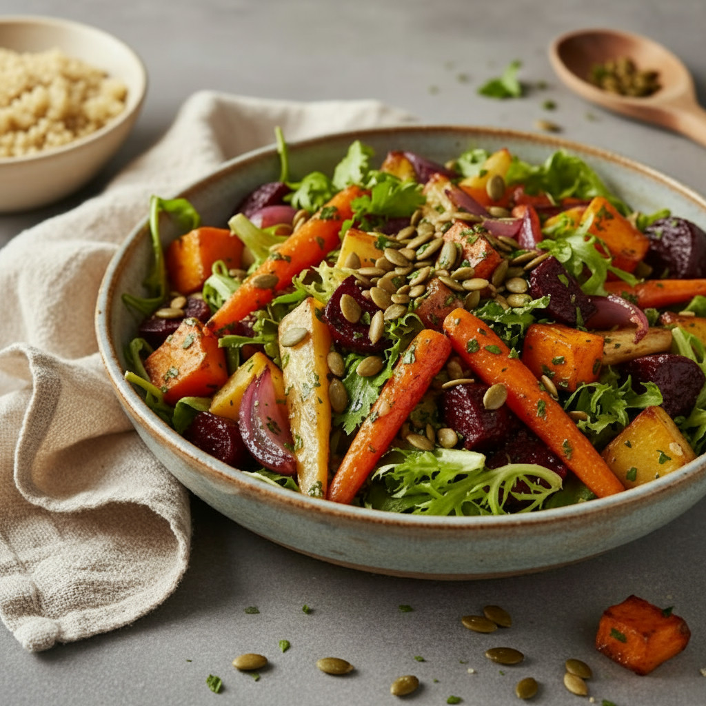 Hearty Roasted Root Salad vegetarian recipe
