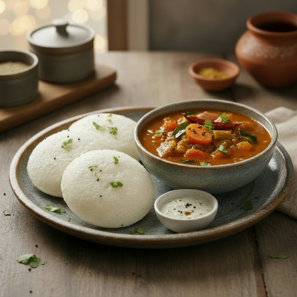 Idli & Sambar vegetarian recipe
