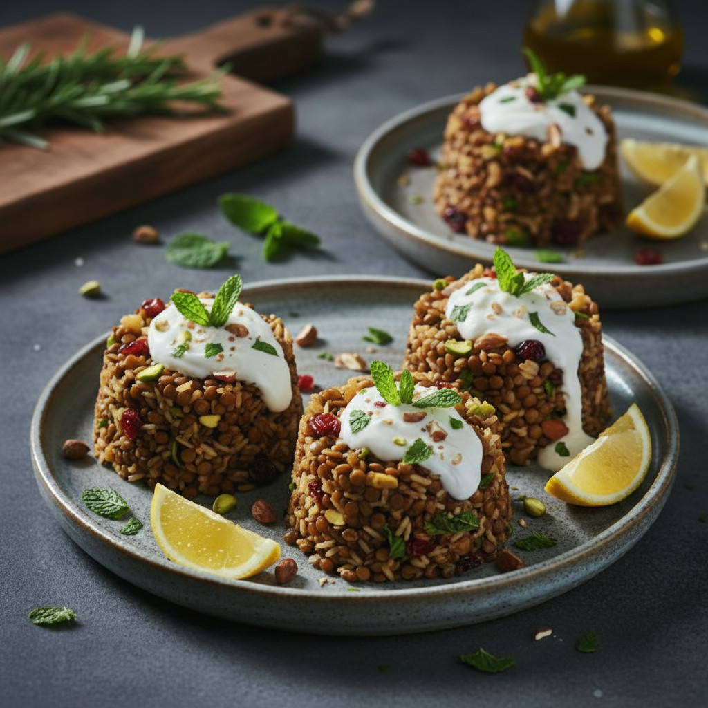 Jewelled Lentil Pilaf Stacks vegetarian recipe