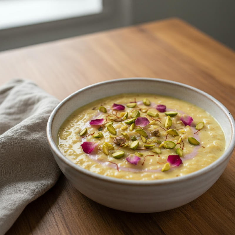 Kesar Pista Gulkand Phirni vegetarian recipe