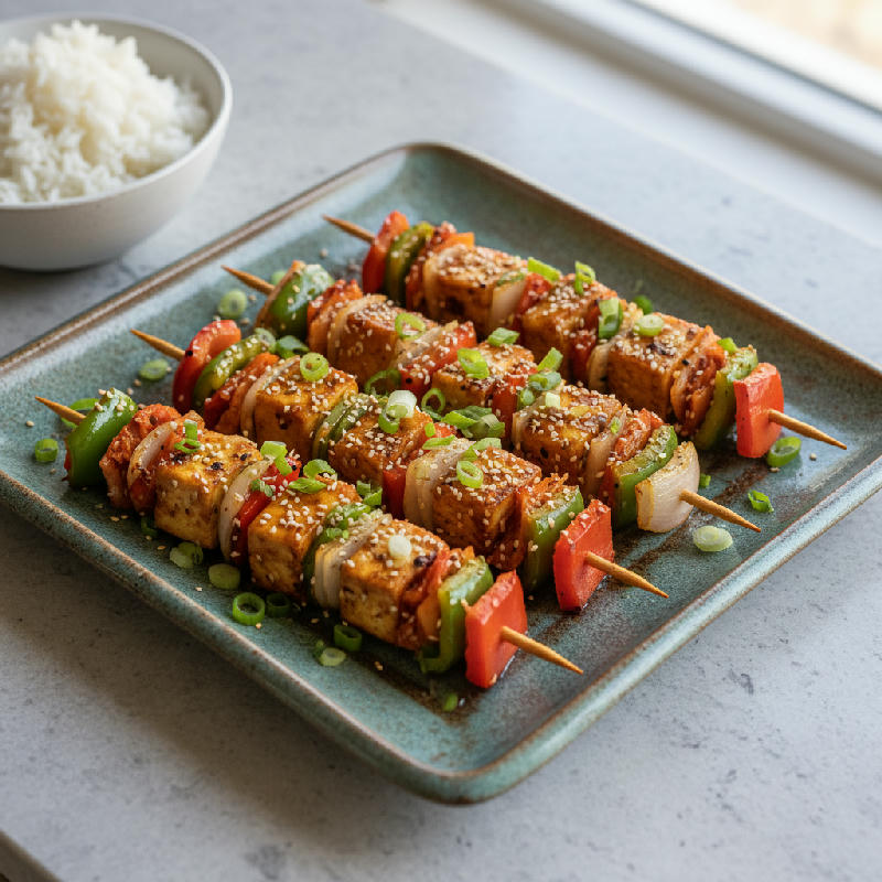 Kimchi Paneer Bulgogi Skewers vegetarian recipe
