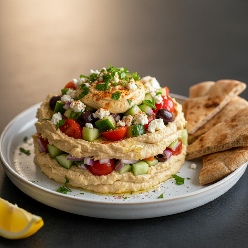 Mediterranean Hummus Stack vegetarian recipe