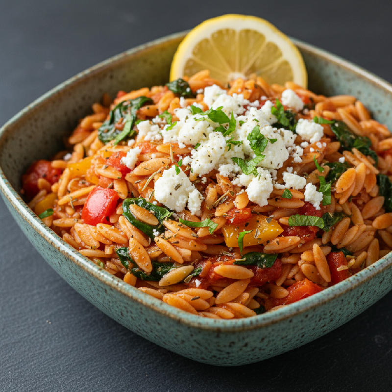 Mediterranean Orzo Skillet vegetarian recipe