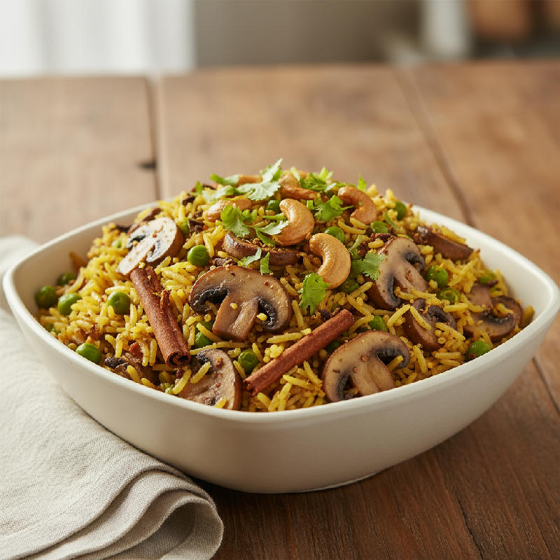 Mushroom Matar Pulao - Chef's Special vegetarian recipe