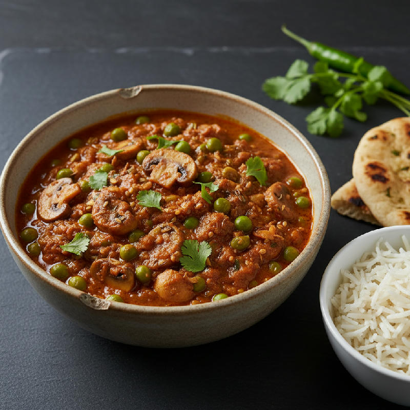 Mushroom Pea Masala Simmer vegetarian recipe