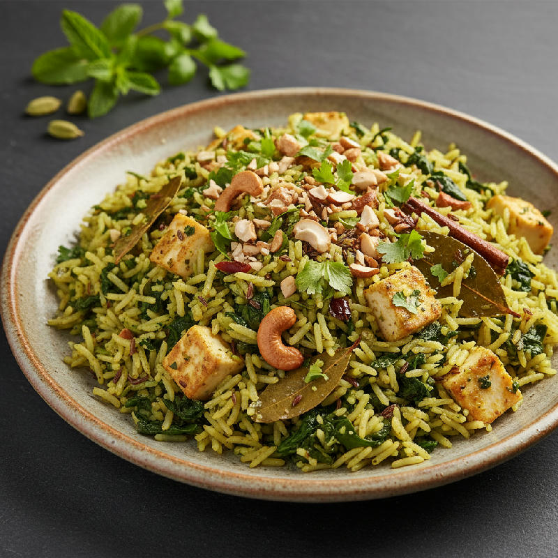 Palak Paneer Pulao vegetarian recipe