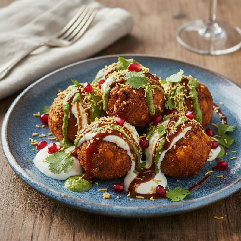 Peanut & Sweet Potato Chaat Bombs vegetarian recipe