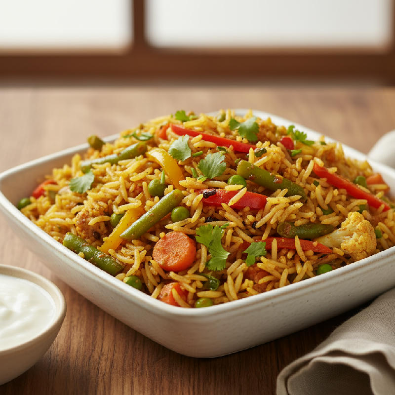 Rainbow Veggie Pulao vegetarian recipe
