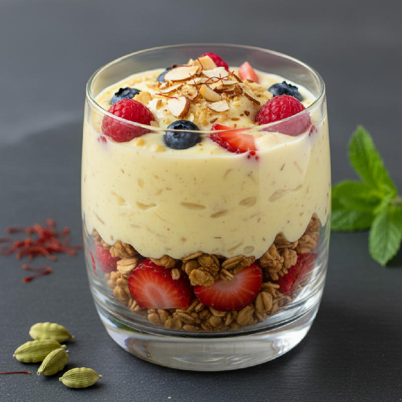Saffron Cardamom Kheer Parfait vegetarian recipe