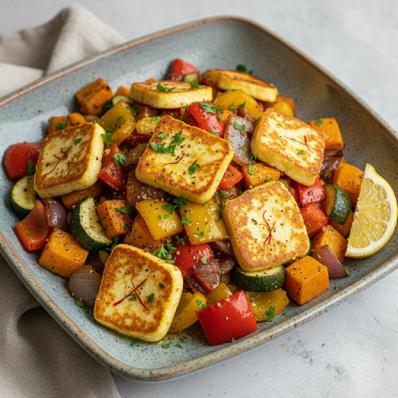 Saffron Halloumi Harvest vegetarian recipe
