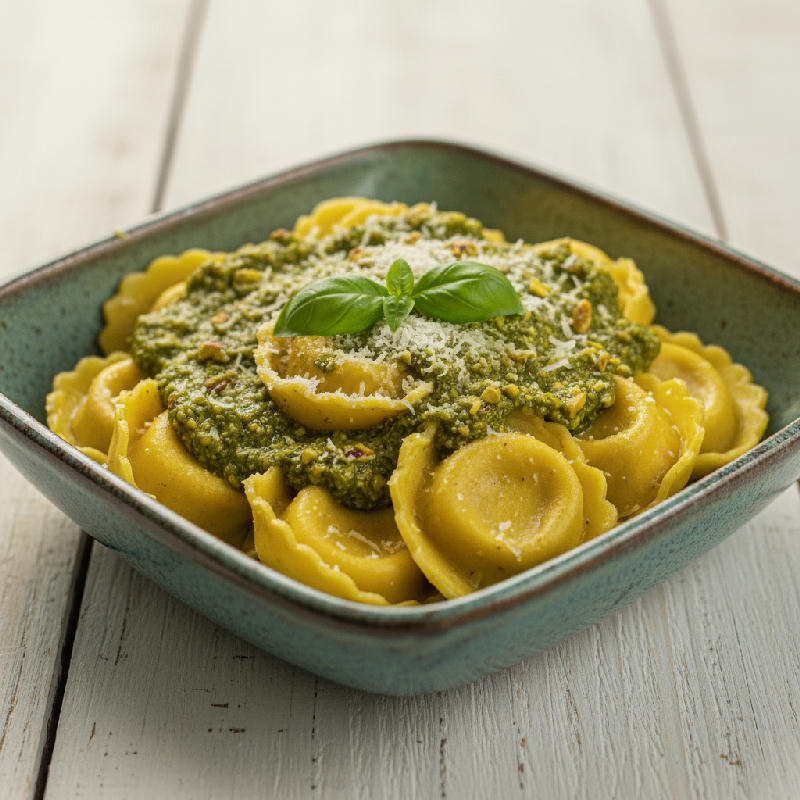 Saffron Ricotta Tortellini with Pistachio Pesto vegetarian recipe