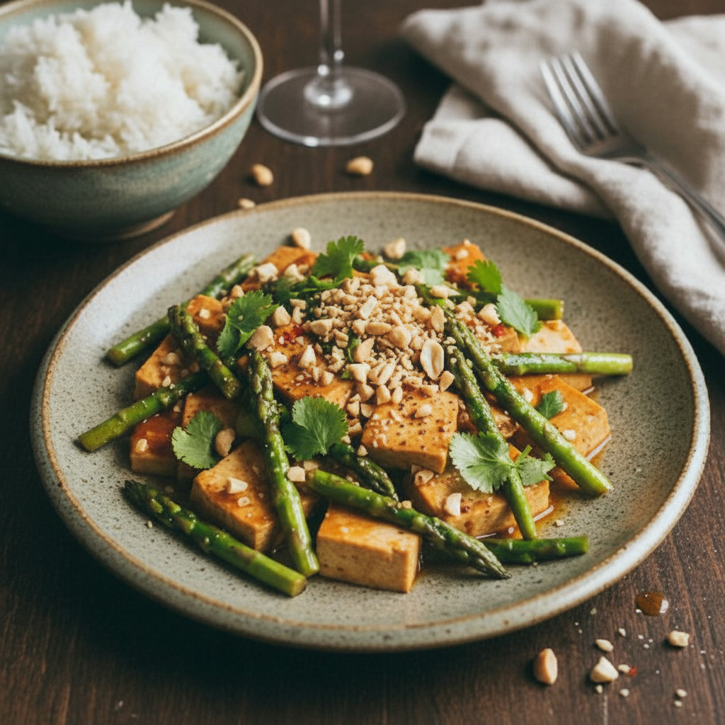Sichuan Silk Tofu & Asparagus Stir-Fry vegetarian recipe