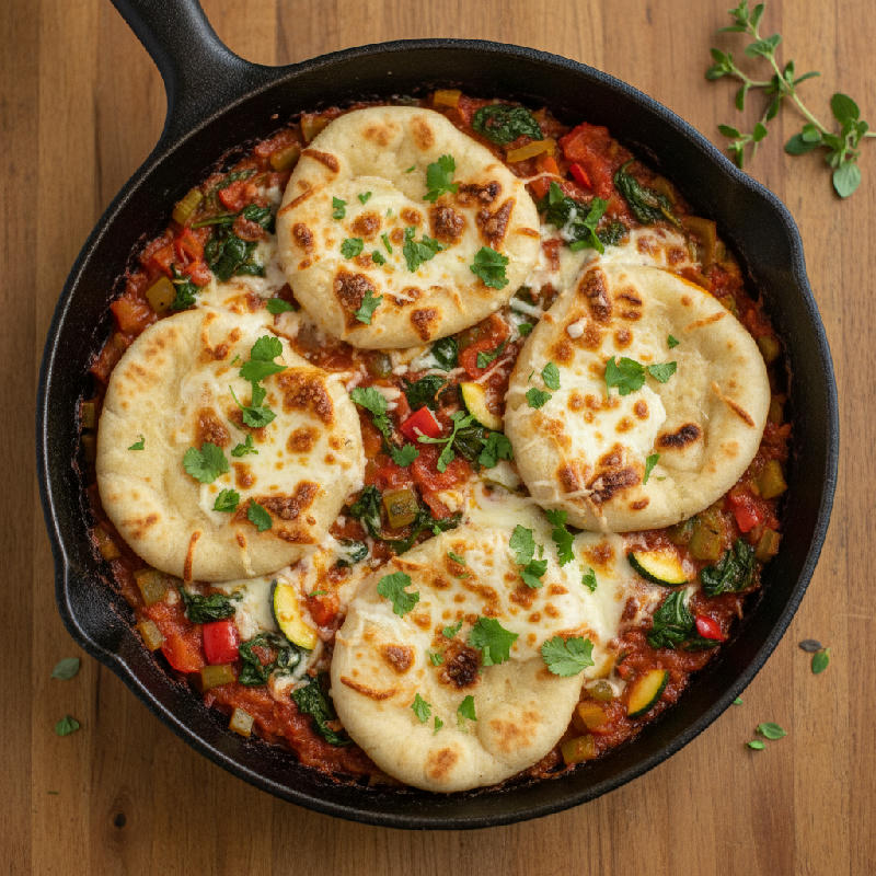 Speedy Veggie Naan Skillet vegetarian recipe