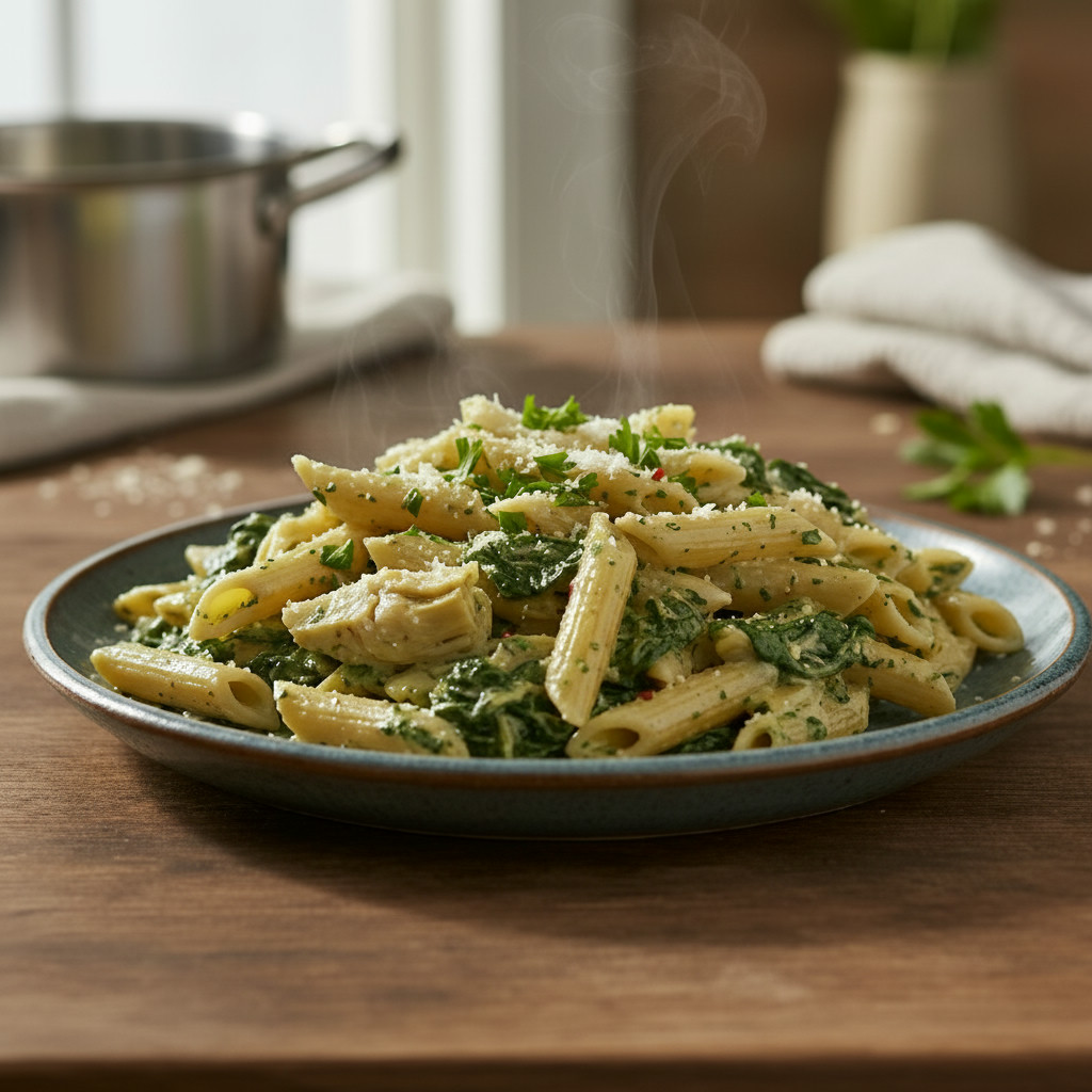 Spinach Artichoke Pasta vegetarian recipe