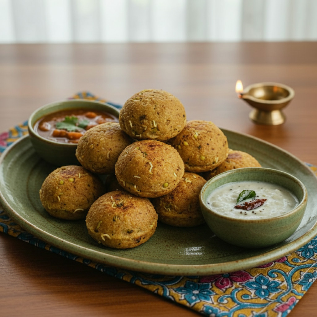 Sprouted Moong & Millet Paniyaram vegetarian recipe