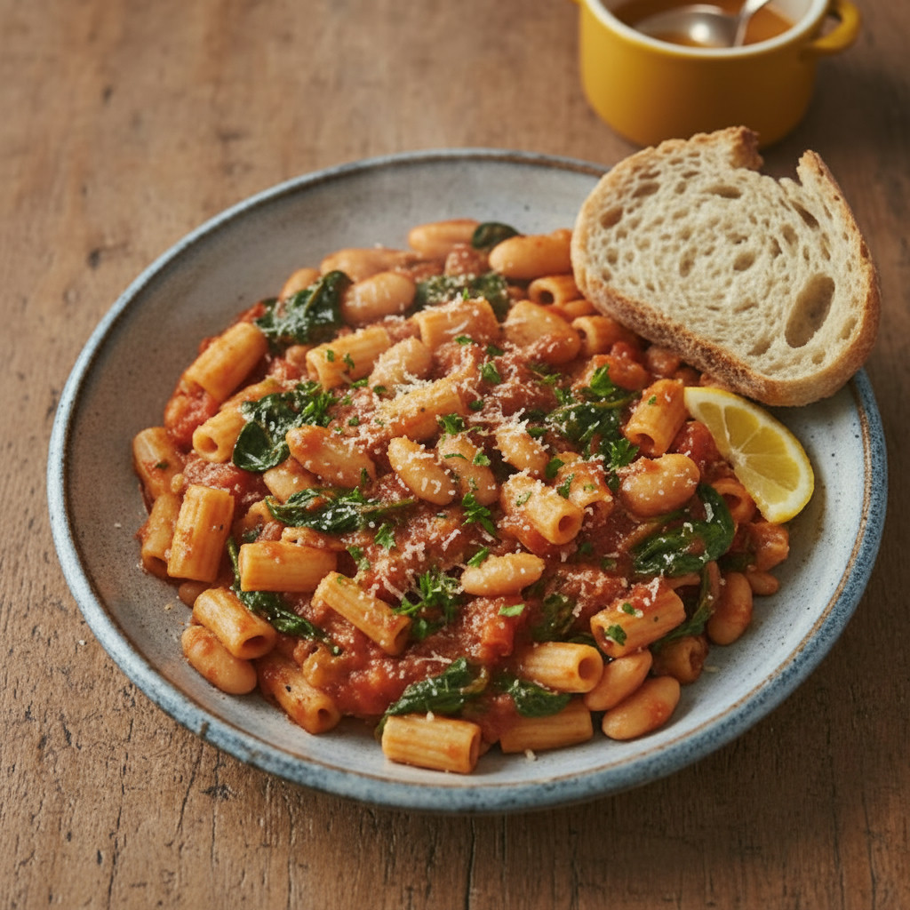 Tuscan Bean & Pasta Skillet vegetarian recipe