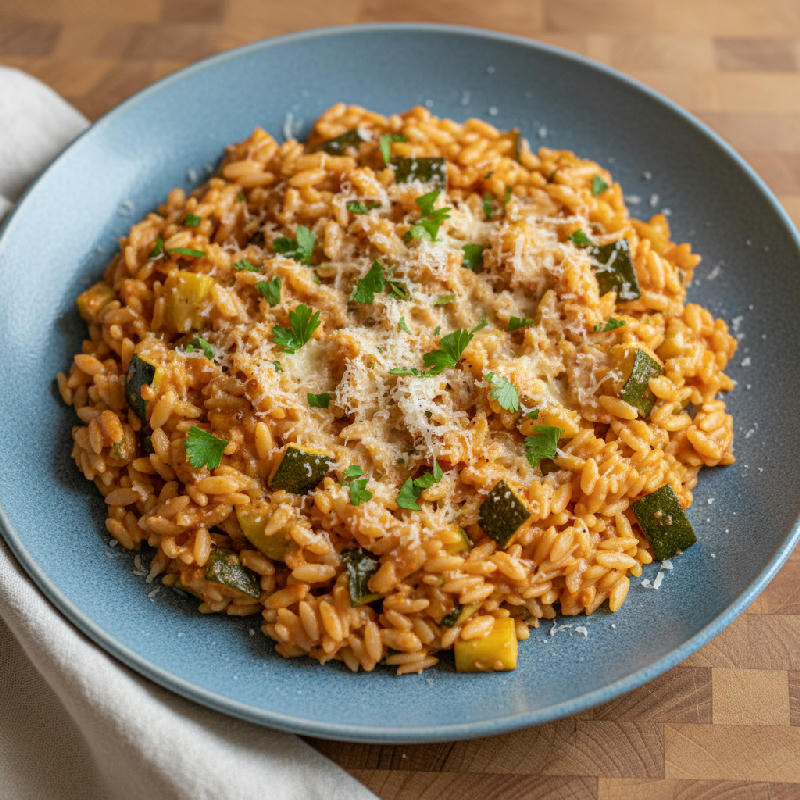 Tuscan Orzo Skillet vegetarian recipe